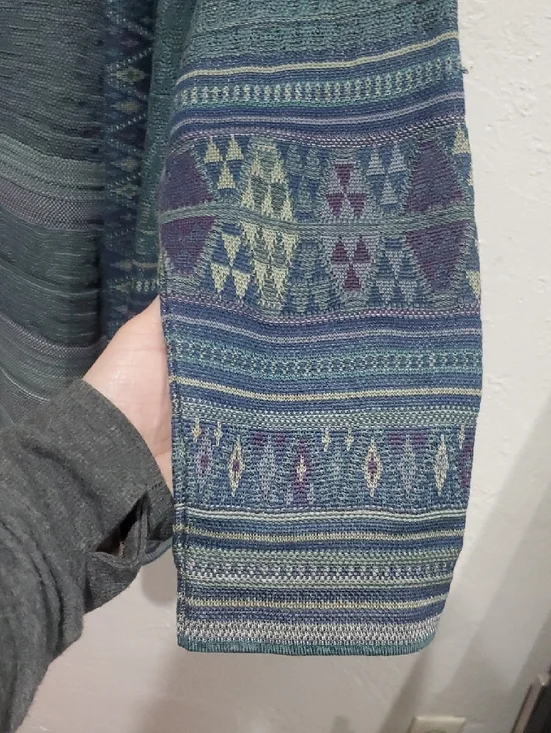 Peruvian Connection Boho Teal Kimono Cardigan with Aztec Pattern Size L - Picture 8 of 15